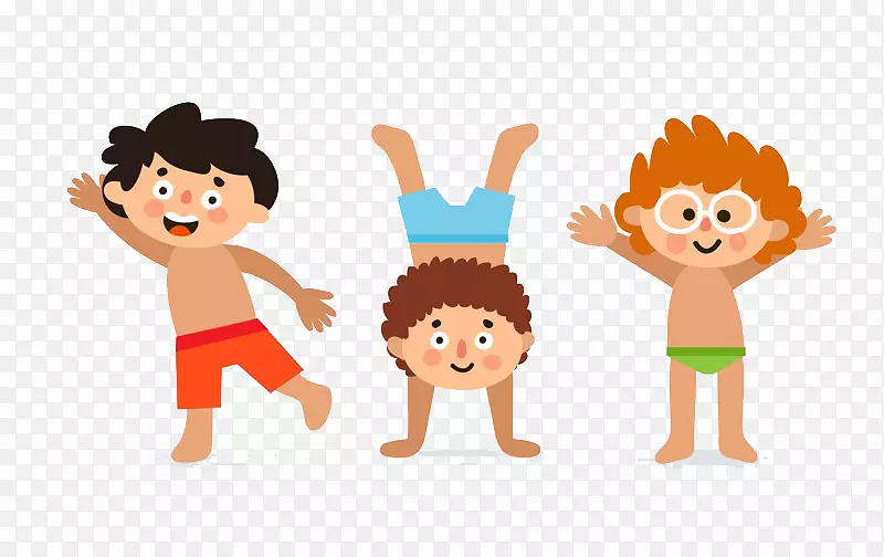 直升机男孩儿童插图卡通儿童穿着泳衣