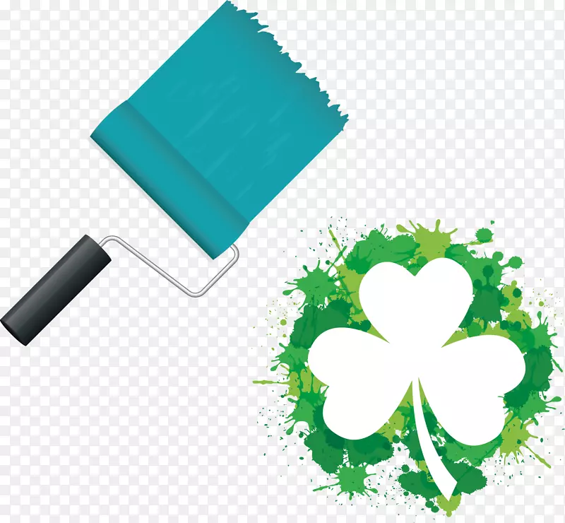 桑洛克圣帕特里克斯日免费内容剪辑艺术-绿色油漆刷和三叶草喷淋材料