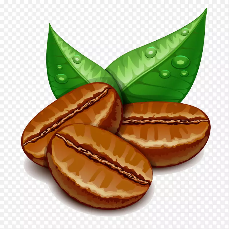 单食咖啡容器卡布奇诺奶油碎屑咖啡豆和带水滴的绿叶