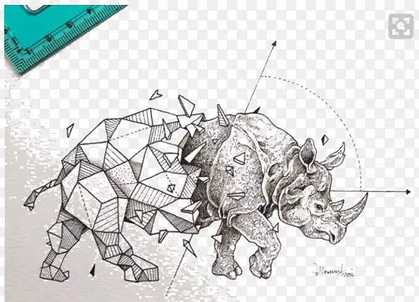 菲律宾素描故事：Kerby Rosane的素描艺术几何图形手绘犀牛