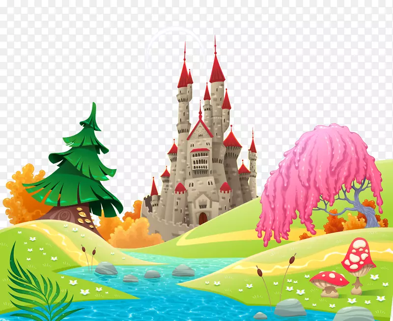城堡卡通画插图-童话世界