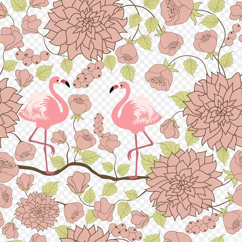 大火烈鸟粉红色母题-彩色火烈鸟图案背景图案