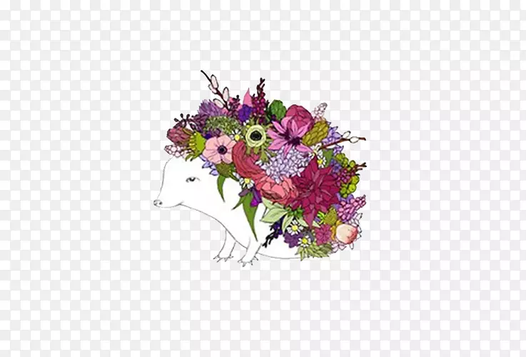艺术花卉设计画花插图-充满鲜花刺猬