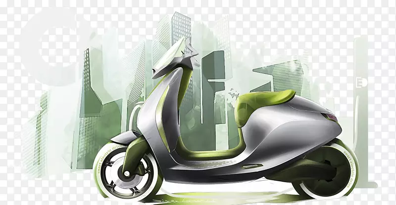 智能滑板车电动汽车迷你绿色背景摩托车