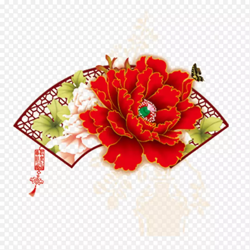 农历新年贺卡-红色牡丹花