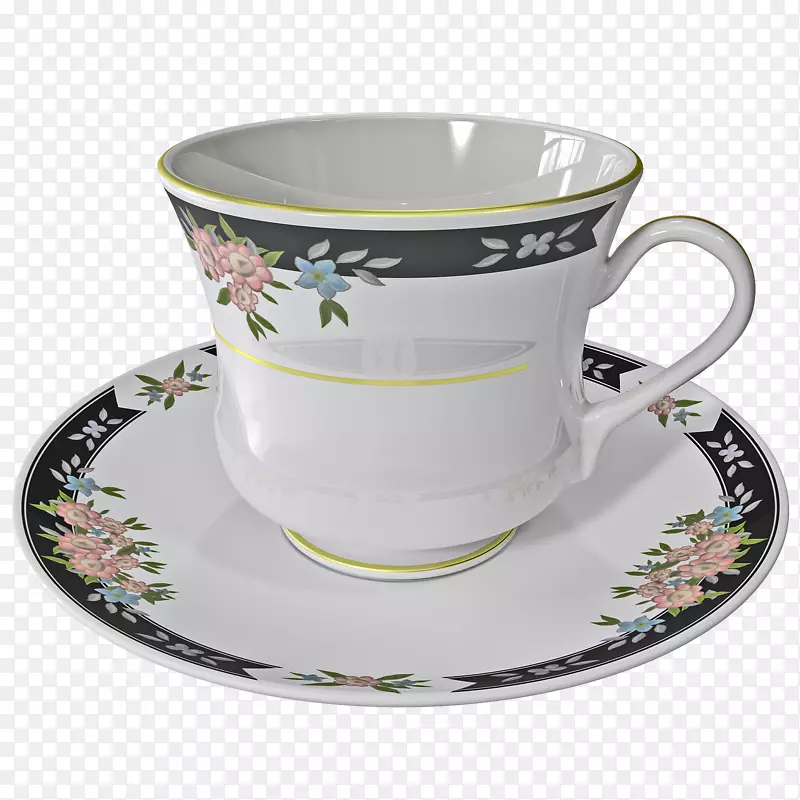咖啡杯茶碟-带图案的白色空杯