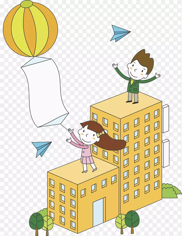 飞机剪贴画-一个在屋顶上气球的孩子