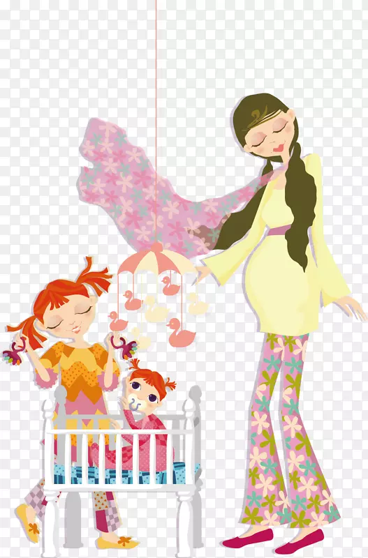 画卡通插图-母亲和婴儿
