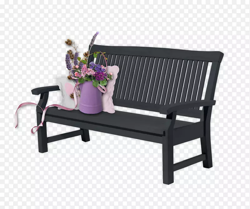 夏季春季长凳中心-黑色椅子上的花朵