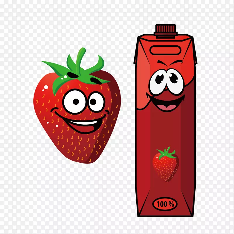 果汁卡通包装和标签插图.草莓汁