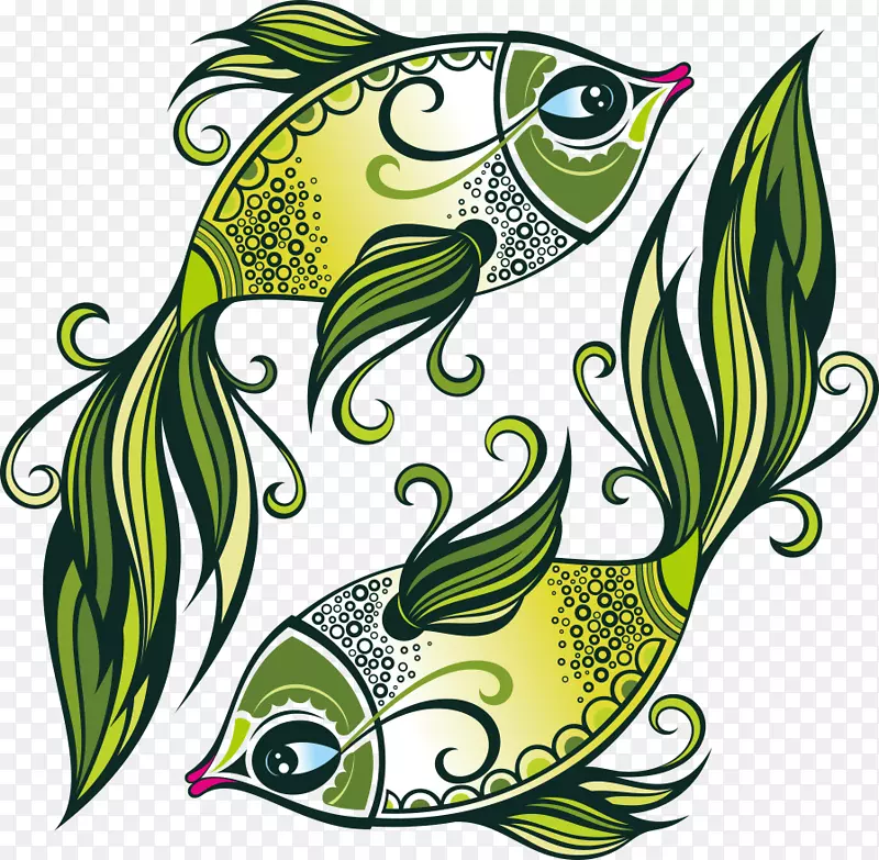 双鱼座占星学星座黄道图插图图案鱼