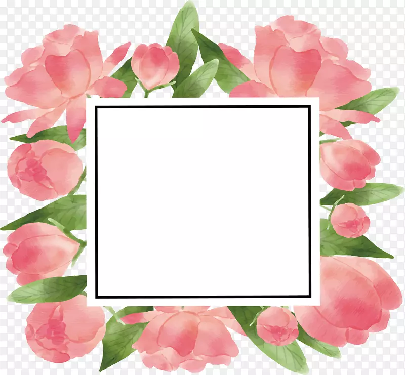 纸水彩画画框花花浪漫粉红相框