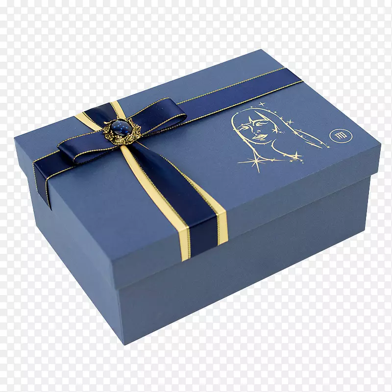 纸带包装和标签.蓝丝带蝴蝶结礼盒