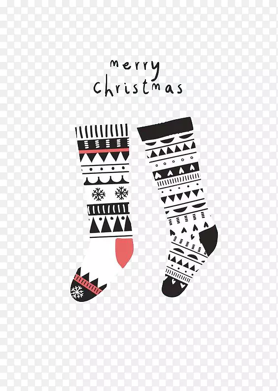 圣诞老人圣诞长袜圣诞卡片插图-黑色和红色圣诞袜