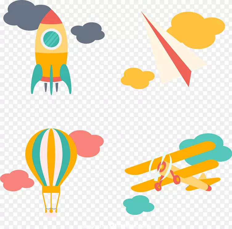 飞机气球动画剪辑艺术.火箭飞行元素