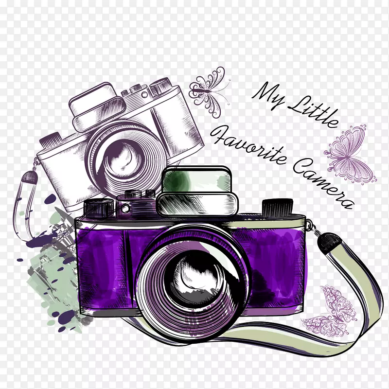 摄影剪贴画.紫色简单的照相机装饰图案