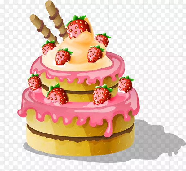 咖啡生日蛋糕纸杯蛋糕手绘草莓生日蛋糕