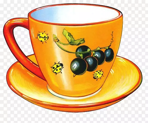 茶杯画碟餐具葡萄图案手绘黄色杯
