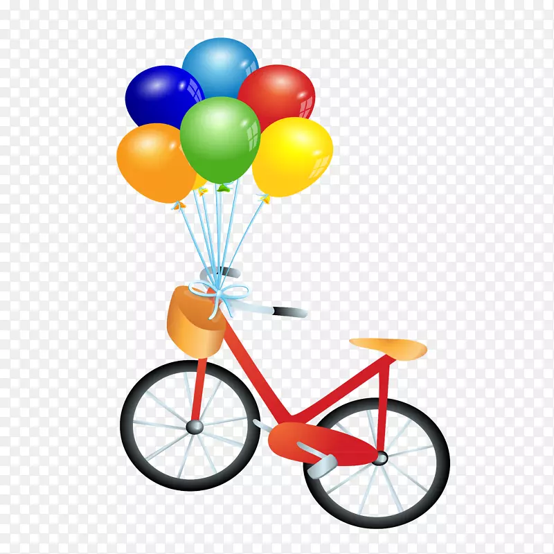 彩虹卡通戏剧风景插图-气球自行车