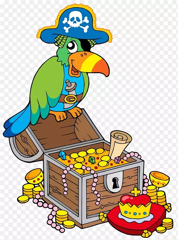 埋藏的宝藏-免费剪贴画-鹦鹉站在奖品盒上