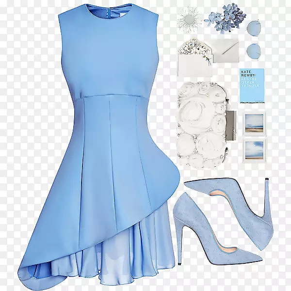 时尚连衣裙蓝色手提包蓝色裙子与高端女性