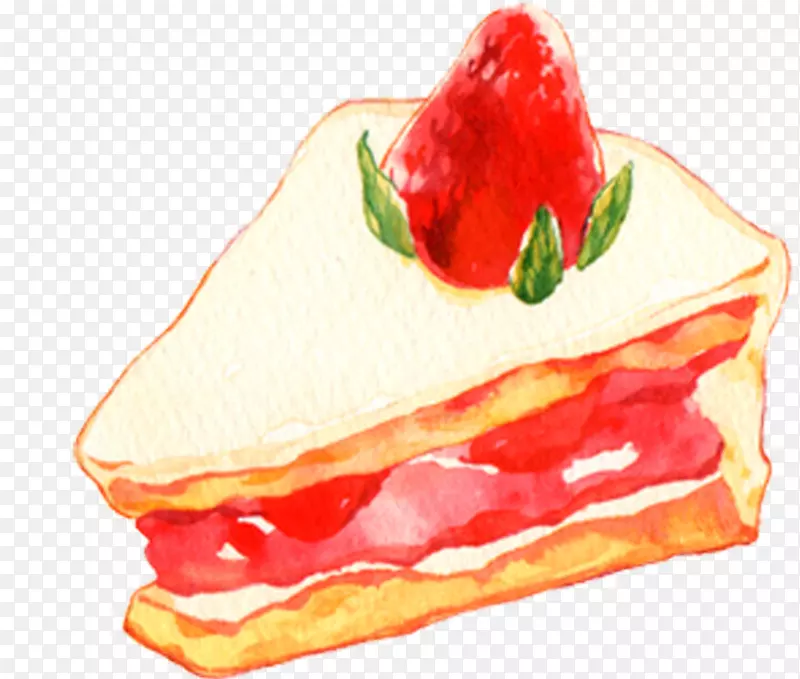 草莓奶油蛋糕点心甜点水彩画插图手绘草莓蛋糕材料