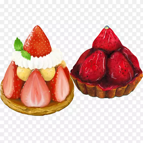 蛋糕摩丝草莓奶油蛋糕食品-草莓塔手绘材料图片