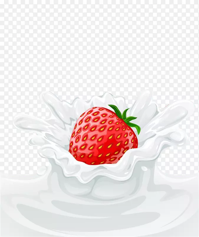 草莓味牛奶水果-精致时尚潮流色彩五彩缤纷的红色草莓果汁饮料牛奶