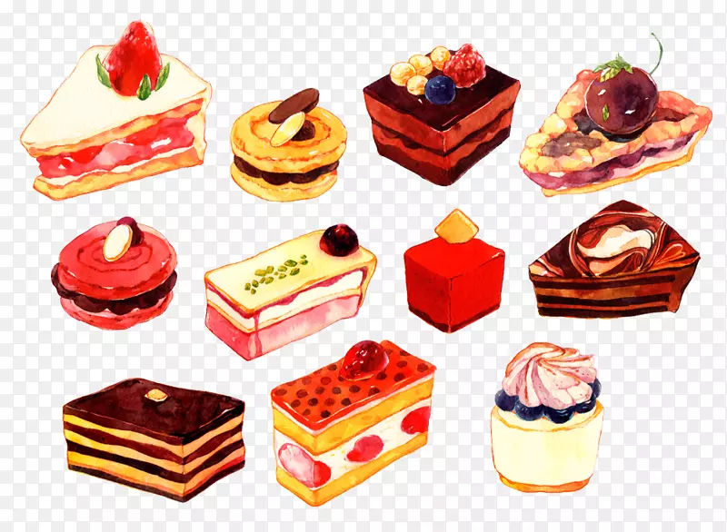 纸杯蛋糕肉桂卷画艺术插图手绘卡通草莓蛋糕