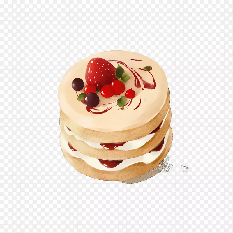 草莓奶油蛋糕-手绘卡通草莓蛋糕