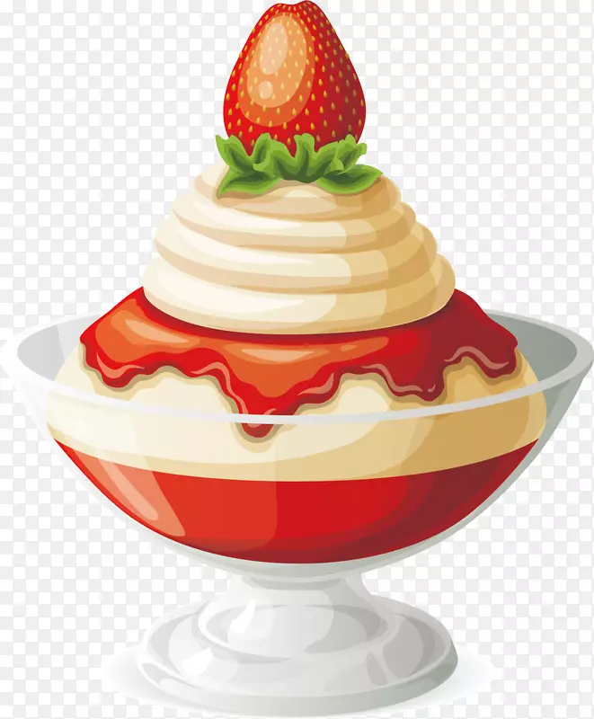 草莓冰淇淋圣代冰淇淋圆锥体手绘草莓冰淇淋