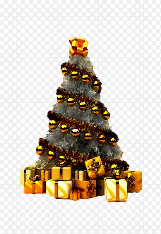 圣诞树下载-黄色圣诞球圣诞树免费图像扣