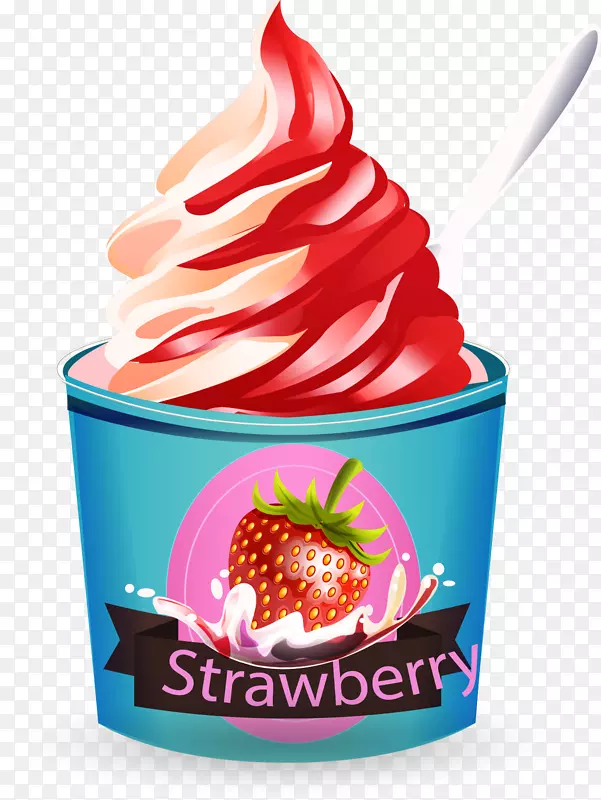 草莓冰淇淋圣代冷冻酸奶意大利冰淇淋手绘草莓冰淇淋