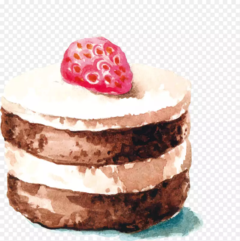 巧克力蛋糕草莓奶油蛋糕水彩画手绘巧克力草莓蛋糕