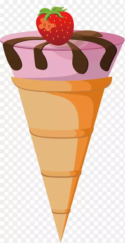 巧克力冰淇淋圆锥形华夫饼草莓口味美味的冰淇淋