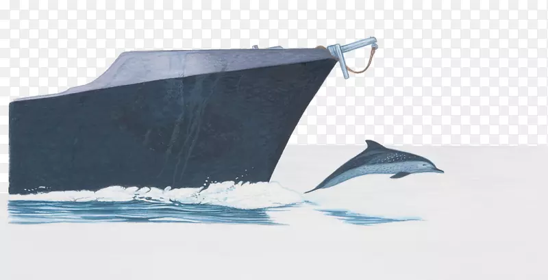 船头船首海豚插图-蓝色船画风格