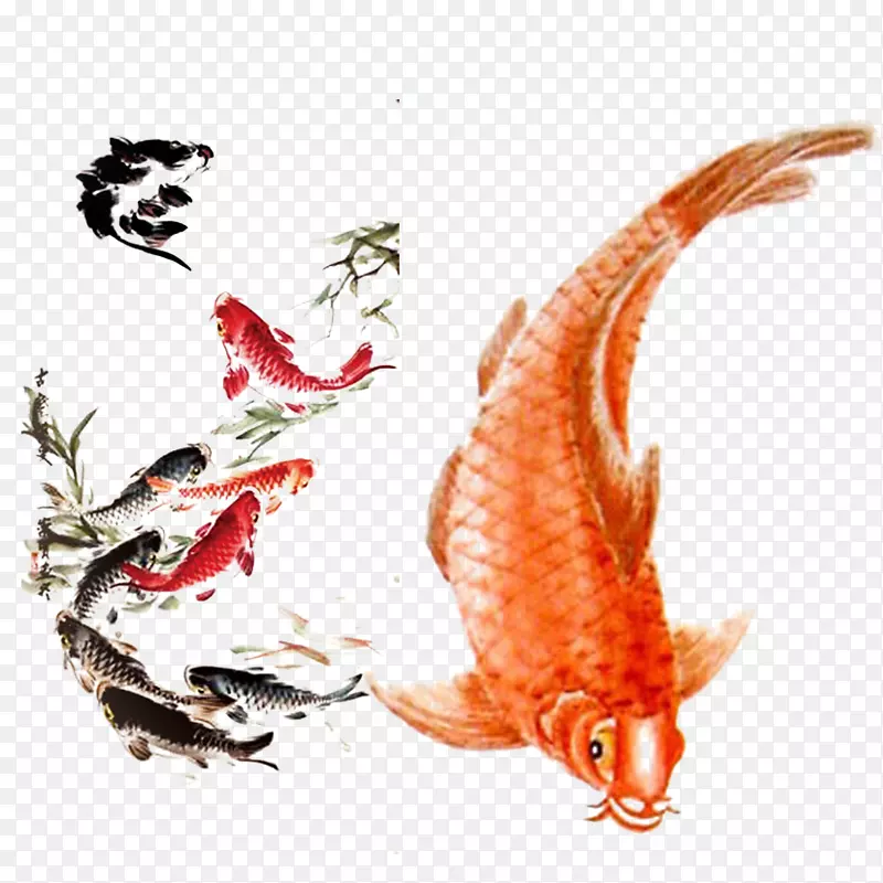 锦鲤水墨画-墨鱼