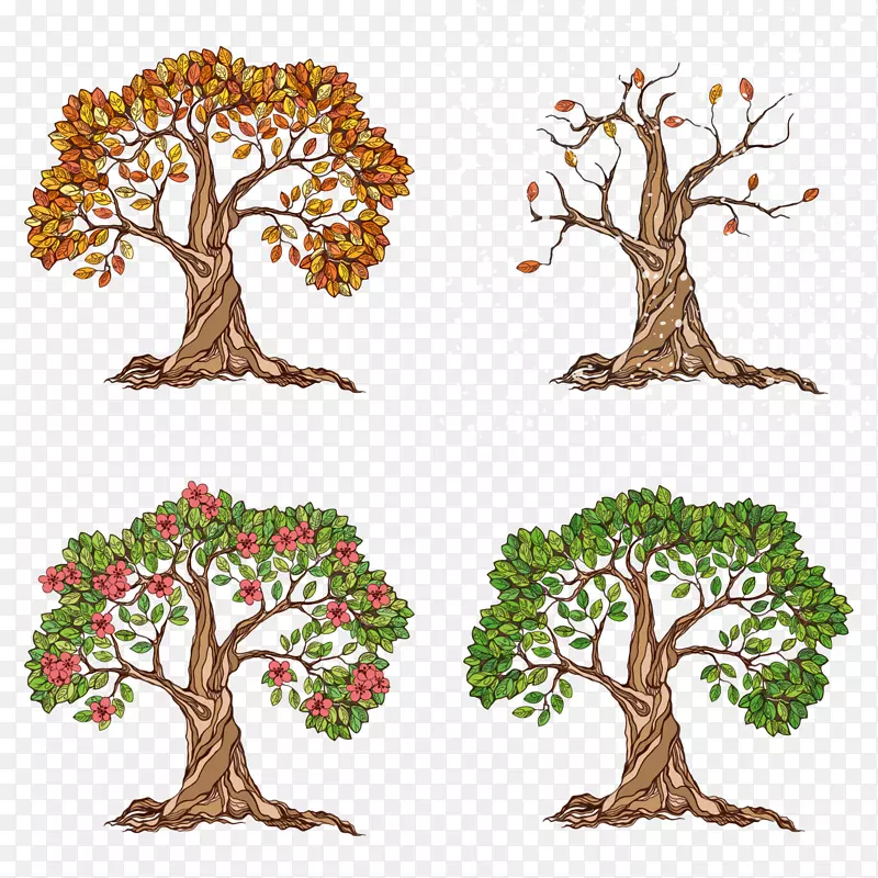 树季秋图-春、夏、秋、冬之树