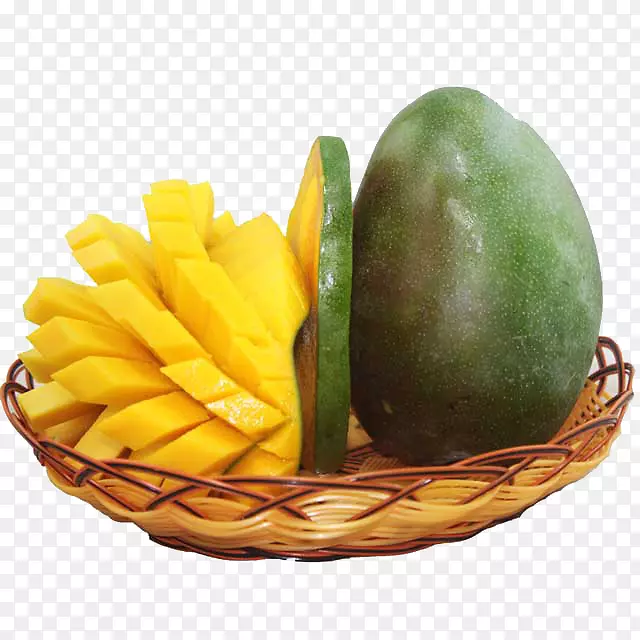 芒果水果食品-装满​​芒果切片的篮子