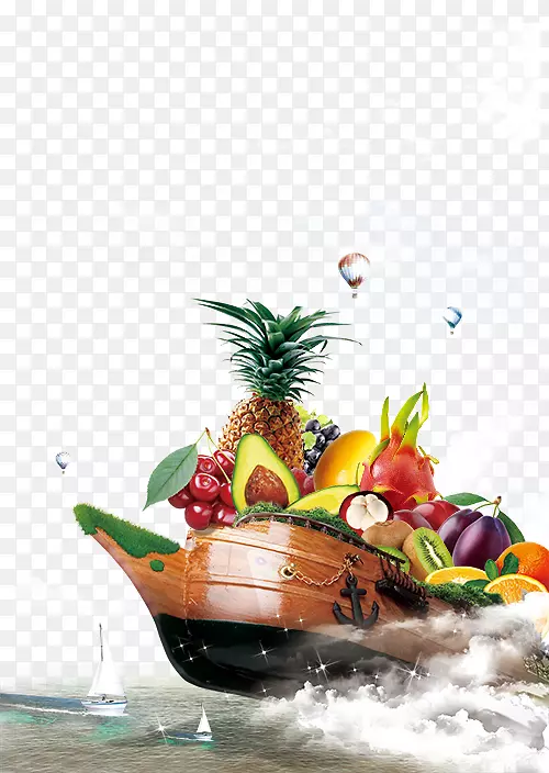 果汁广告海报Auglis-创意船大咖啡水果