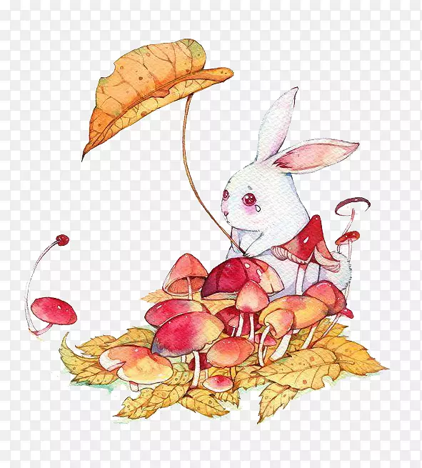 水彩画艺术插图-水彩兔