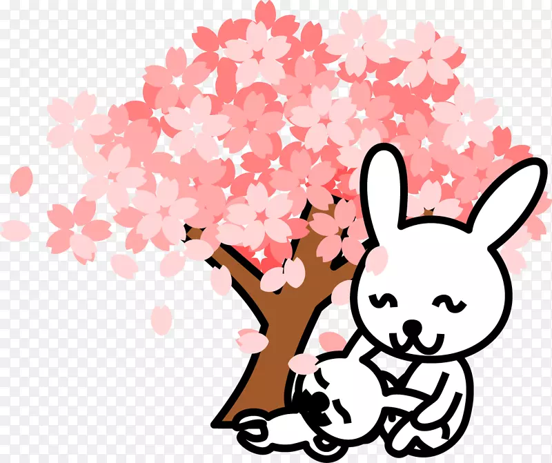 樱花可伸缩图形剪贴画樱桃树兔