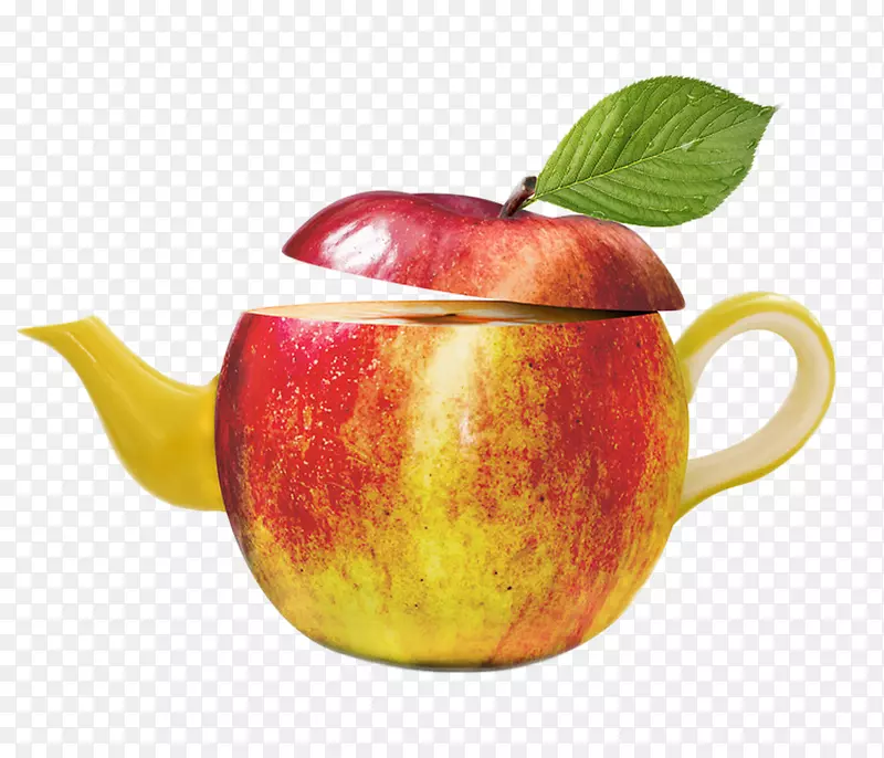 苹果茶壶摄影.茶壶苹果
