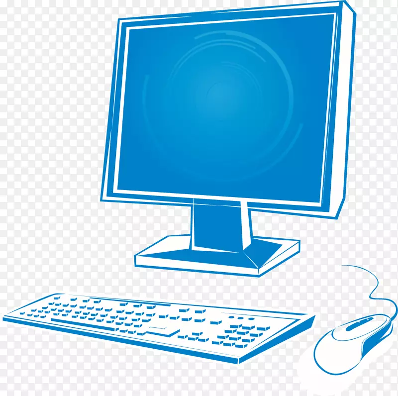 电脑显示器蓝色图标手绘蓝色计算机