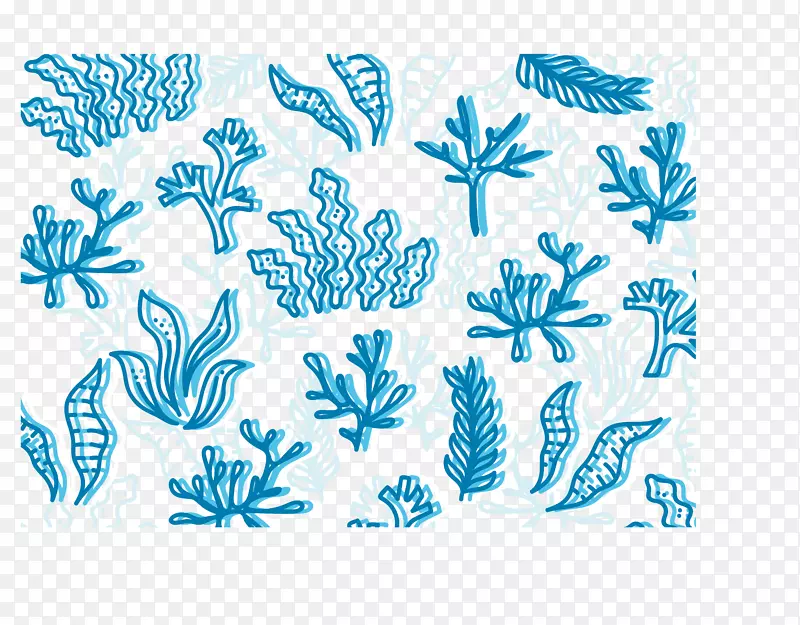 蓝色海底海藻的无缝背景