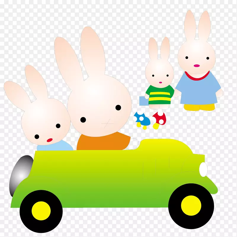 白兔复活节兔夹艺术车和兔子
