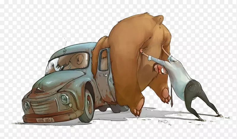 绘画卡通艺术插图-新鲜的熊车
