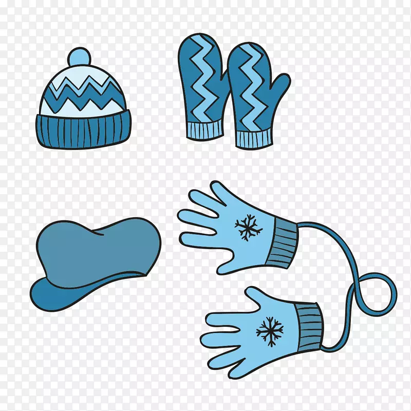冬装手套.蓝色手绘冬装