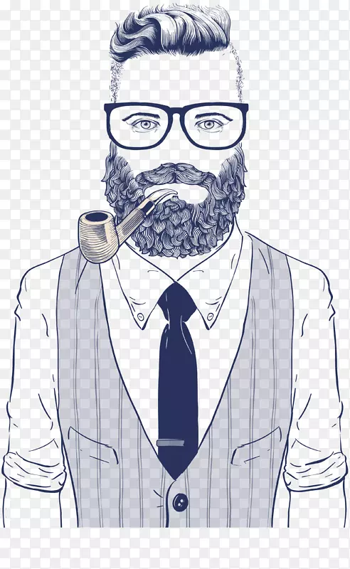 潮人画复古风格的插图-男子吸烟管道插图