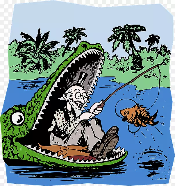 鳄鱼卡通插图-捕鱼插图